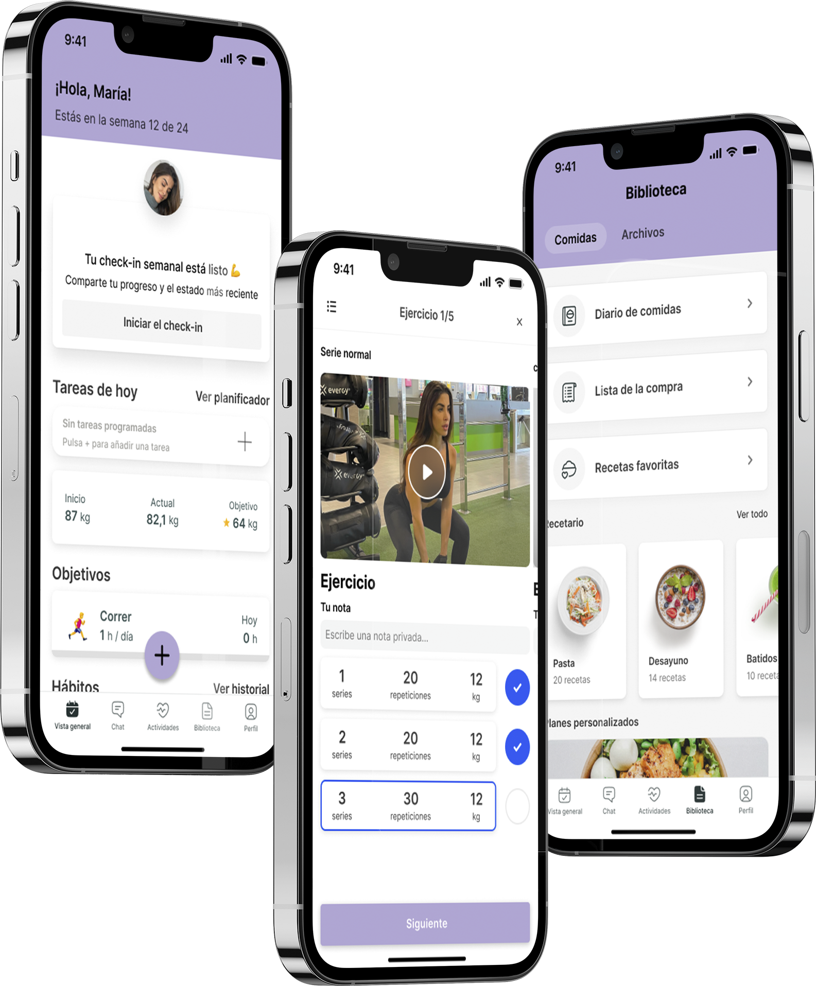Un mockup de la app de coaching mostrando las funciones.